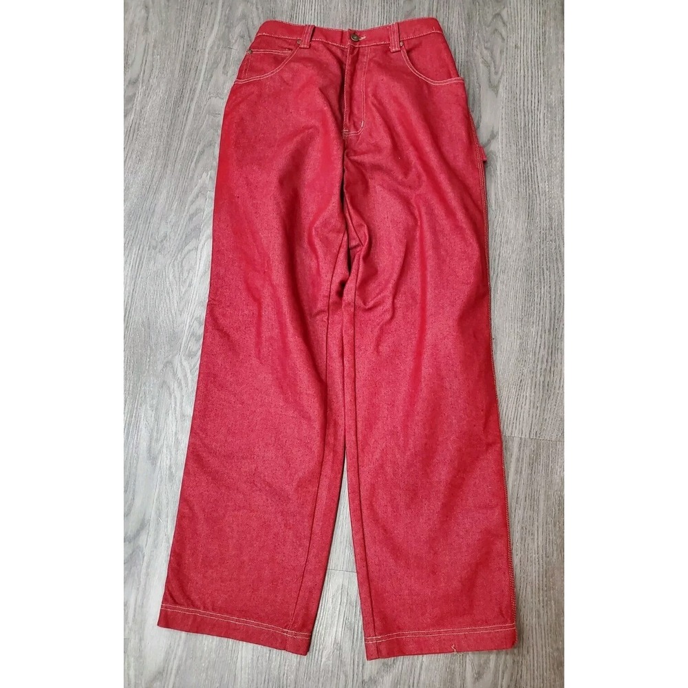 VINTAGE PJ Mark Jeans 28 Red Baggy Loose 90s Hammer Loop Carpenter Wide Leg